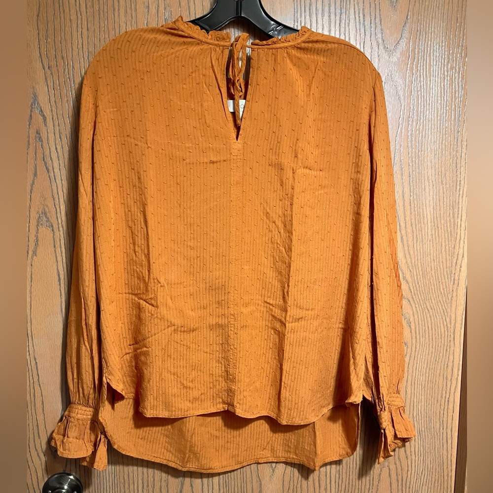 LOFT Blouse in Pumpkin Orange with Swiss Dots